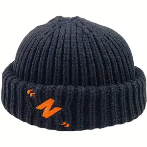 Winter Warm Machine Washable Men's Beanie Cap - Basic Style Polyester Fiber Embroidery Unisex Fashion Roll-Up Cuff Casual Hat