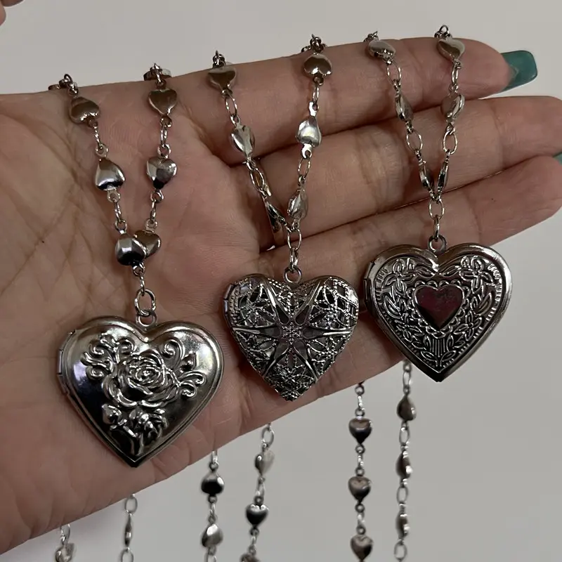 TOP-FASHION - Romantic Heart Locket Pendant Openable Female Silver Color Stainless Steel Photo Frame Charm Necklace for Women Men Jewelry Gift