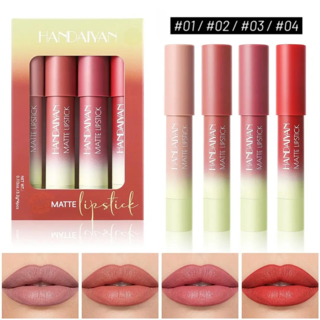 4Pcs/Set Matte Waterproof Lip Liner & Lipstick , 8-Colors Smudge-Proof and Non-Cup Sticking Crayon Lip Products Gloss Lipgloss Makeup Flawless Glossy