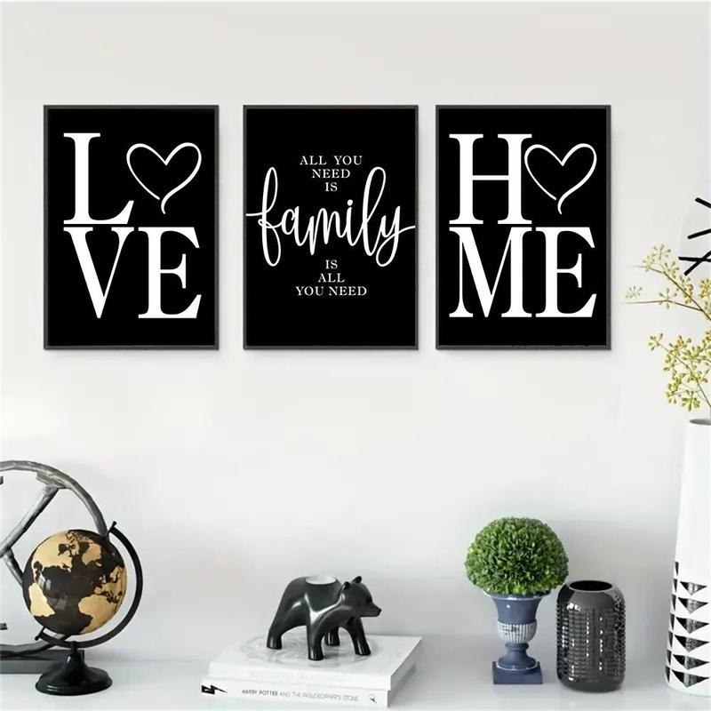 Heart & Letter Pattern Unframed Painting, 3 Counts/set Modern Canvas Wall Art, Interior Wall Decor for Home Living Room Bedroom Study Room,  Home Essentials Ornaments