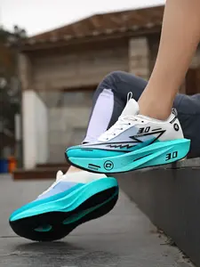 Men's White-Blue Gradient 3.0 Carbon Plate Running Shoes: Full Palm Shock-Absorbing + Breathable Mesh, Professional Marathon Sneakers Running Athletic Shoes