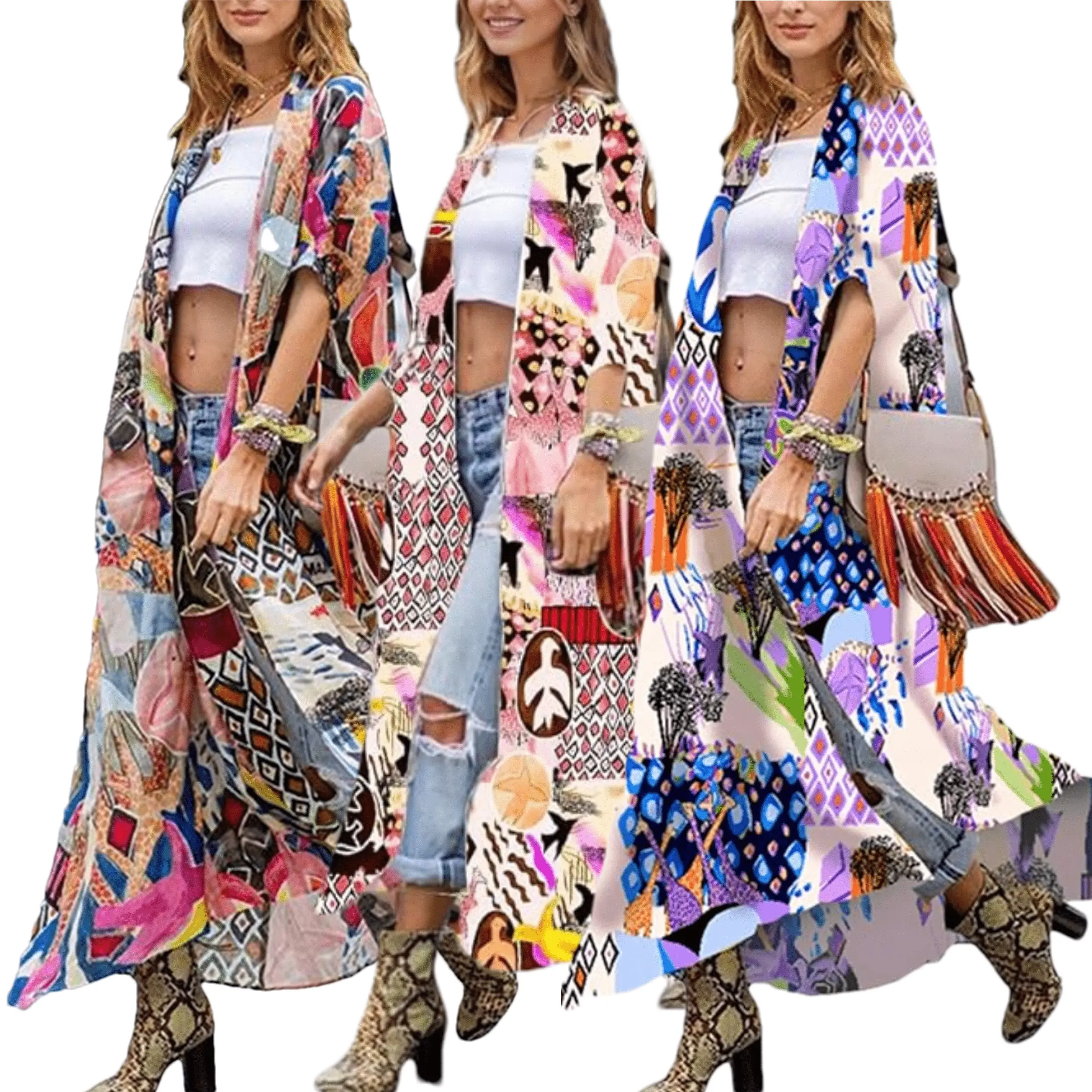 Bird Print Kimonos Cover Ups, Boho Kimono Cardigans, Colorful Swimit Cover Ups, Geometry Print Long Kimonos , Open Front Plus Size Kimono Swimsuit Cover ups, Kimono Robes Cardigans dusters