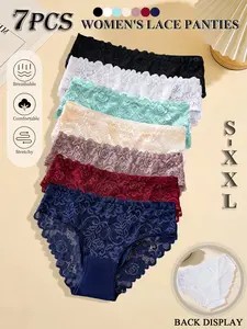 5/7 Pack Women Lace Mid Waist Sexy Solid Color Triangle Panties Anti-Roll Waist Soft Full Coverage College Simple Casual Style Maternity Postpartum Easy Wash Breathable Fit Panties