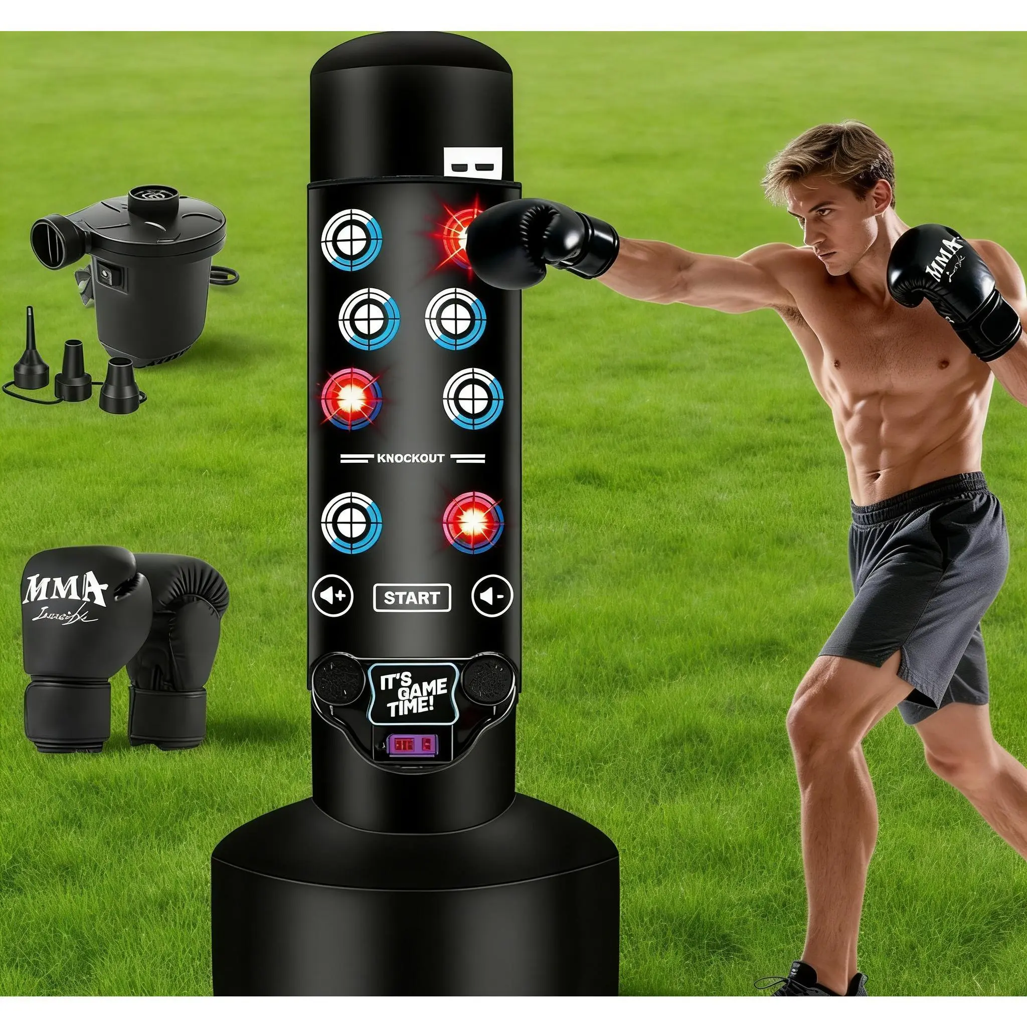 Freestanding Punching Bag 70'' with Stand Boxing Gloves Electric Air Pump for Men Women Beginners Kickboxing MMA Muay Thai Fitness Training