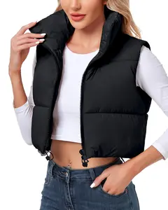 Polu Women's Cropped Puffer Vest Jacket Sleeveless Winter High Stand Collar Lightweight Vest for Women with Zip Gilet Everyday Outerwear Adjustable Drawstring Hem