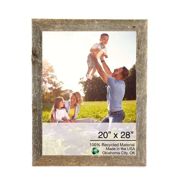 212 MAIN Handmade Reclaimed Rustic Rectangle Photo Frame - Weathered Gray Wood, 20x28in Framed Decor for Baby Spaces, Home Wall Decor, Rustic Picture Frames, Wooden, Farmhouse, Fits 20X28", Reclaimed Wood