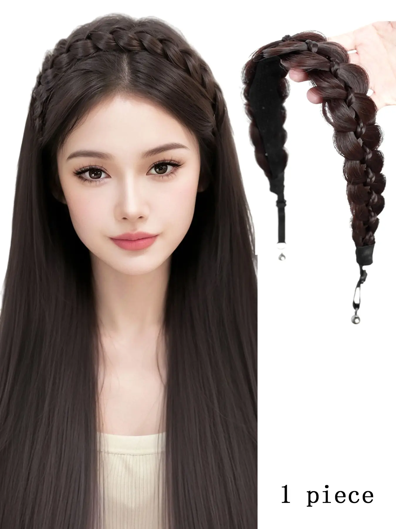 Magnetic Non Slip Fishtail Braided Headband Wig Velcro Headband Adjustable Elegant Braided Hairpiece Simple Hair Accessory Headbands Women for Party Holiday Vacation Daily Wear Women Hairband Headwrap Headbands for Wigs