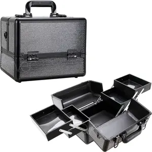 Ver Beauty Cosmetic Train Makeup Case Organizer Storage Extendable Trays Keys and Locks Shoulder Strap