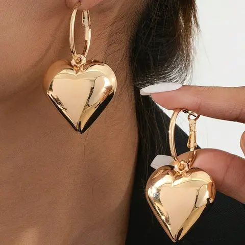 Vintage Heart-Shaped Gold/silver Color Geometric Earrings, Boho Drop Earrings for Women, Perfect for Daily Wear and Special Occasions, Dangle Earrings Jewelry