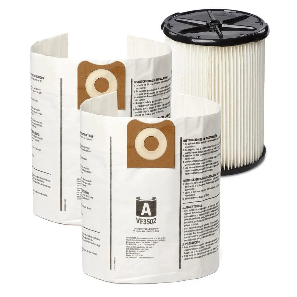 Genuine VF4500 Wet Dry Vac Filter Kit with General Debris Filter, 2 Dust Bags for Select 12-16 Gal. RIDGID Wet Dry Vacs