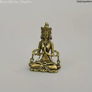 Solid Brass Mini Buddha Statue Keychain, Guanyin Manjushri Pendant