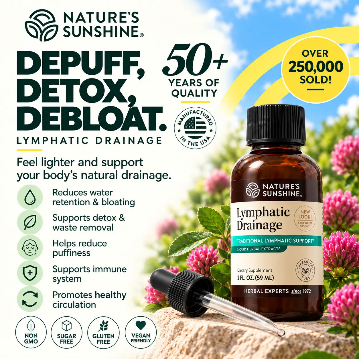 Nature's Sunshine Lymphatic Drainage Support Supplement - Herbal Extracts for Detox, Reduces Puffiness & Bloating