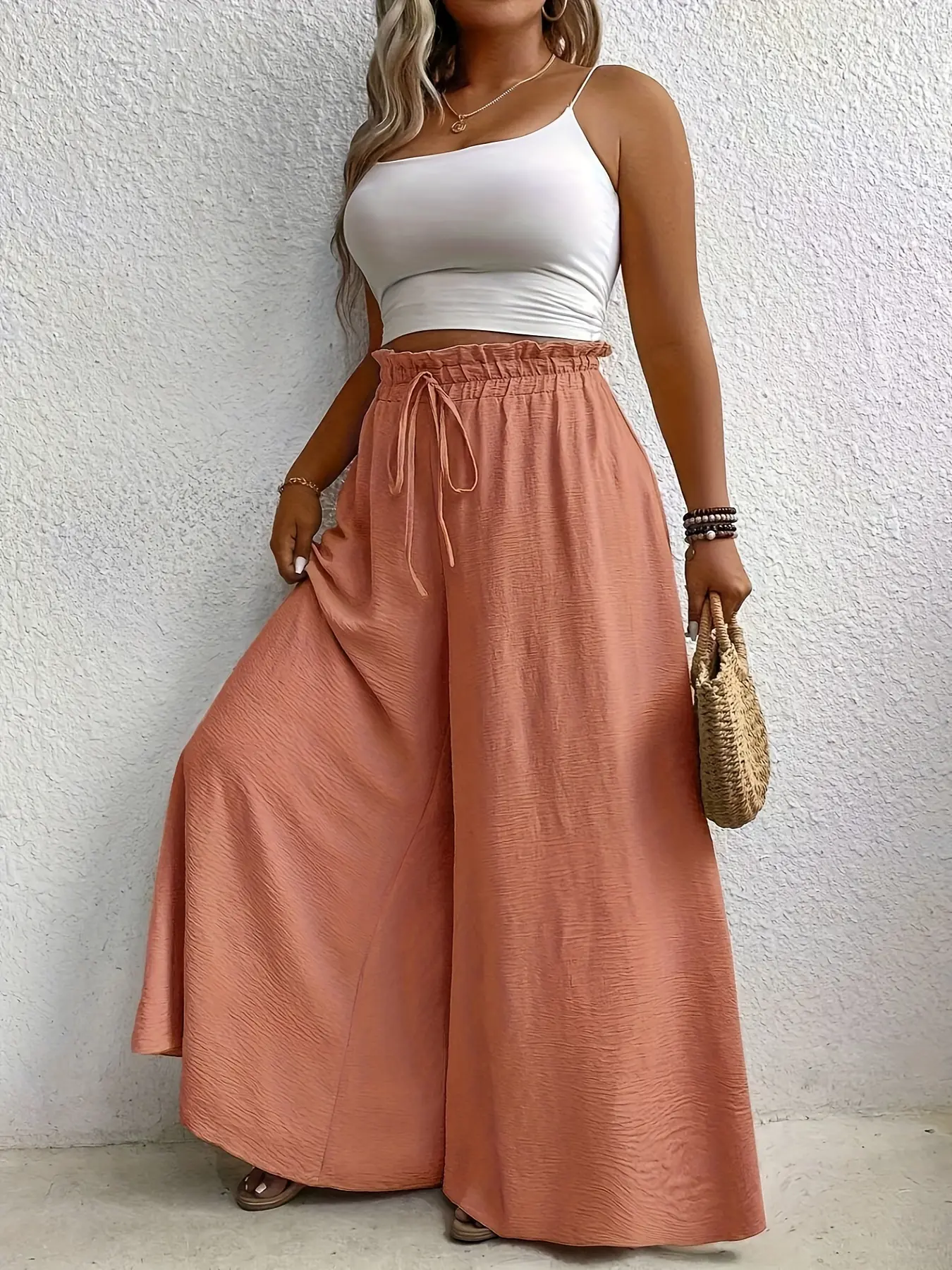 chinese dress ladies Work Pants for Women Elastic High Waisted Wide Leg Dress Pants Pleated  Flowy Business Casual Trousers Loose Fit Comfy Slacks with Pockets  Lightweight Palazzo Lounge Trousers Trendy Drape Slacks at Amazon Women's main image 0