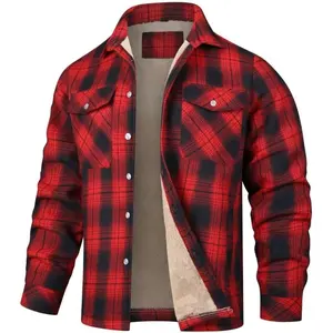 Warm Wool Lined Flannel Jacket - Unisex Plaid Loose, Outdoor Casual Polyester Fleece Coat   tracksuits for men