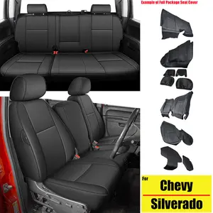 Black Faux Leather All-Inclusive Set, Full Coverage Custom 5-Seat Car Replacement Seat Cushions, Front & Rear Interior Covers for Chevrolet Silverado 1500 (2014-2018)