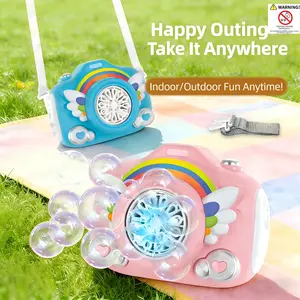 Rechargeable Rainbow Bubble Camera Toy with Lights Music, Automatic Bubble Machine, High Output Bubbles, LED Light Show, Unisex Outdoor Fun, Multifunction Bubble Maker