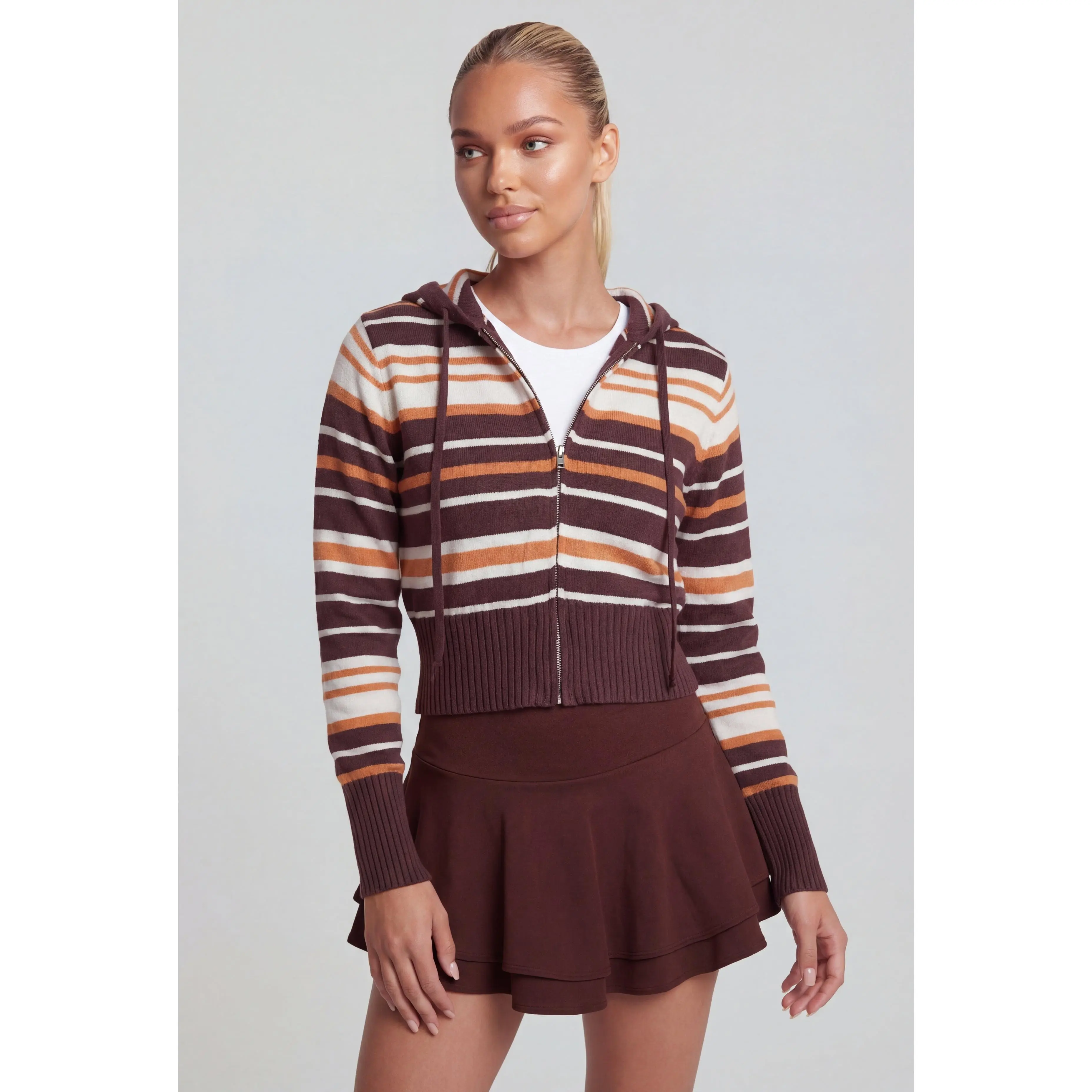 Mallory Striped Knit Zip Hooded Sweater