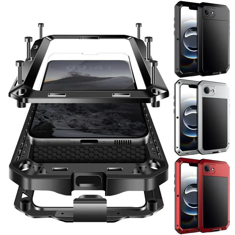 Tough Heavy Duty Protection Armor Metal Aluminum Phone Case for IPhone 17 16 15 14 13 12 11 Pro Max Plus Luxury Shockproof Protection Cellphone Cover