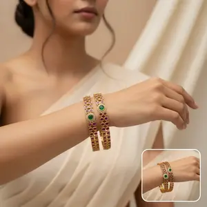 Traditional Indian Bangles in Ruby Colored Green and Clear Stone. Set of 2 Pieces. Perfect for Any Occassion Beautiful Bracelets