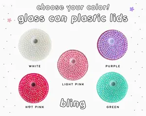 Bling Glass Can Plastic Lids - Mold Resistant Plastic Lid for 16/20 oz Cup with 5 Color Options - Drinkware