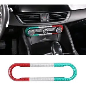 Car Central Volume Air Conditioning Knob Adjustment Frame Fit for Alfa Romeo Giulia/Stelvio 2020 Real Carbon Fiber Interior Accessories (3 Colors)