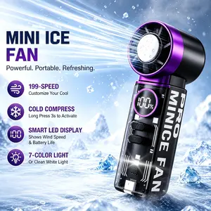 Portable Handheld Fan Digital Display Ice Cooling High-Speed Turbo Semiconductor Mute Transparent Mecha Style