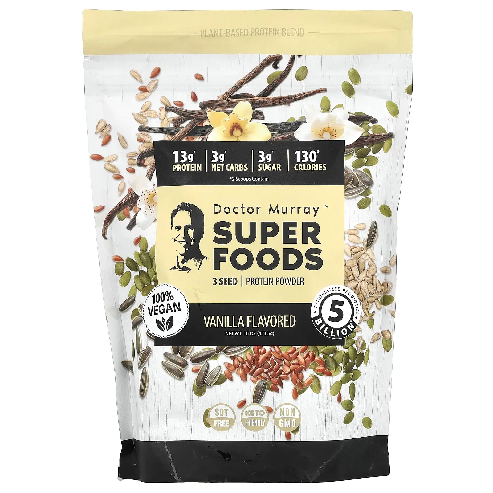 Dr. Murray's Super Foods, 3 Seed Protein Powder, Pumpkin + Flax + Sunflower, Vanilla, 16 oz (453.5 g)
