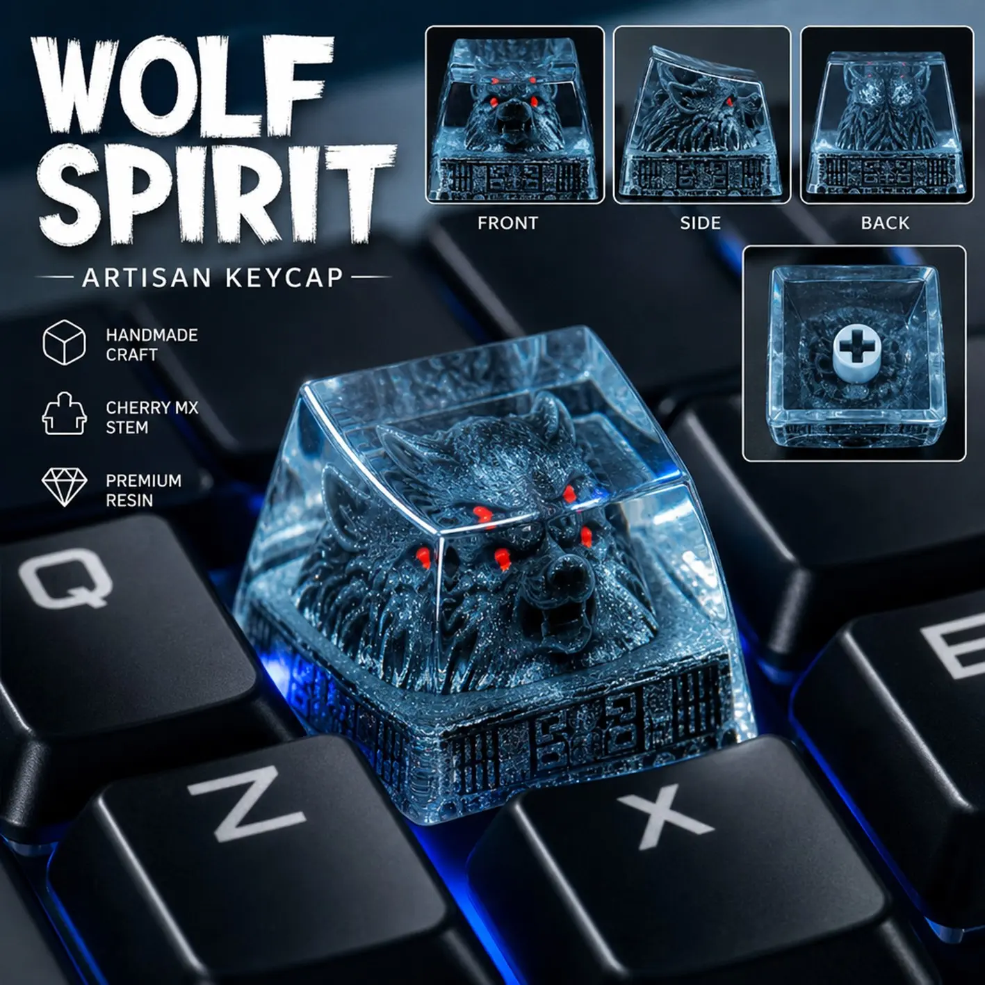 Artisan Keyboards Keycapswerewolft Wolf Spirit Premium Resin Escape Custom ESC 1U SA R1, Handmade for MX Switch Outline Design Mechanical Keyboards Keycap Cherry Mx Stem Handcrafted Quality