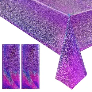 2Pcs Purple Holographic Tablecloth, Shiny Purple Plastic Tablecloth, Foil Disposable Rectangular Tablecloth, Suitable For Birthday Party, Wedding Anniversary, Bachelorette Party And Other Occasions Table Decoration, Party Decoration Supplies