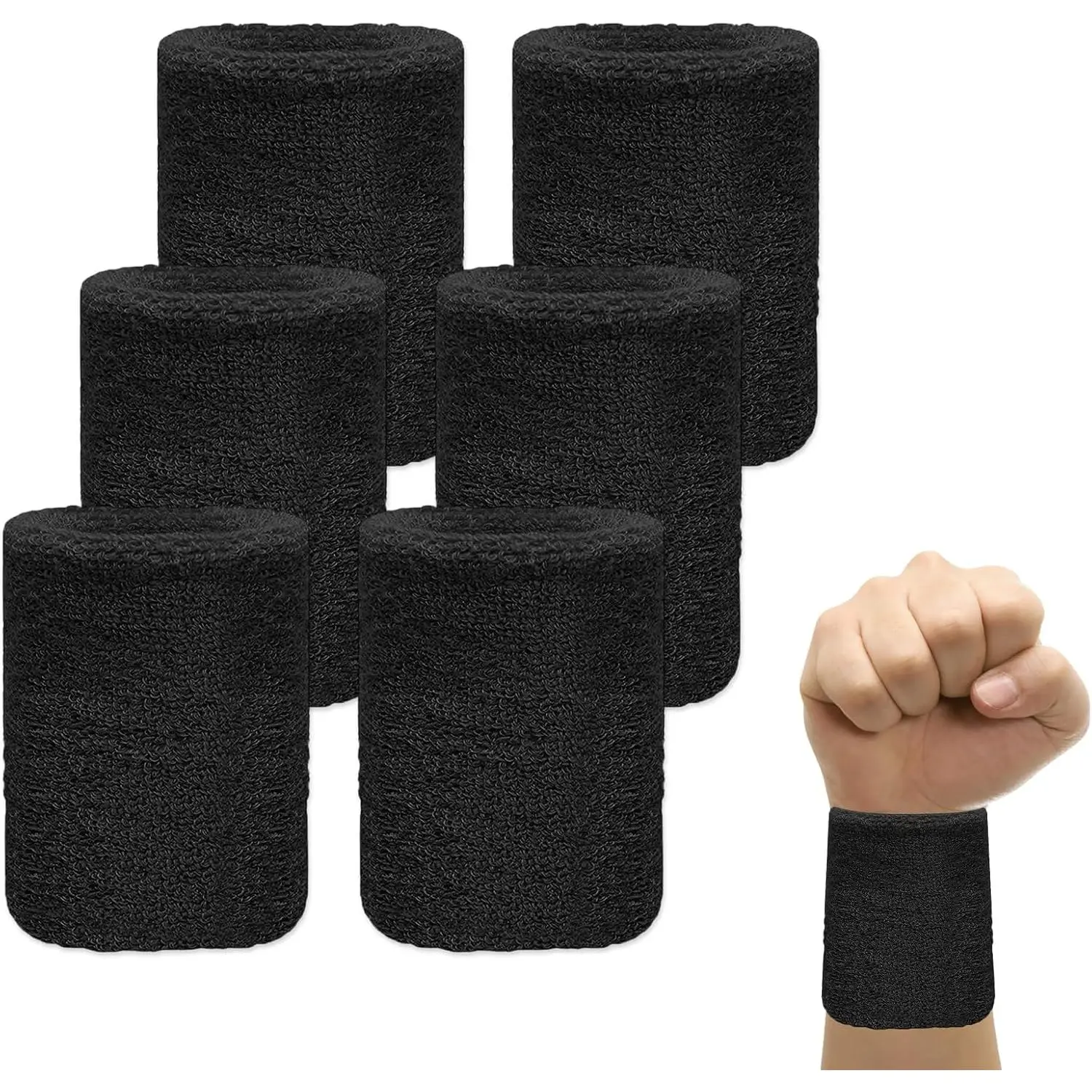 Wrist Sweatbands for Men & Women, 6 count Breathable Wrist -Absorbing Strap, Tennis Wristbands,  Wrist Towel for Football, Basketball, Working Out & Running Athletic
