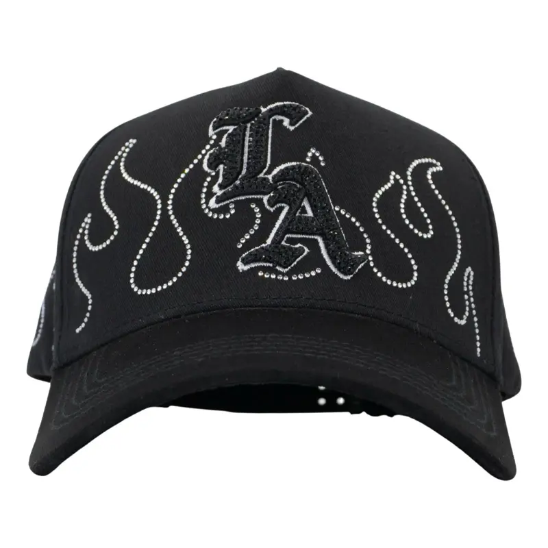 Selecto Hats - Black Baseball Cap with LA Logo and Rhinestone Flames Design for Stylish Outfits