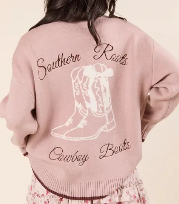 Southern Roots Cowboy Boots Mauve Sweater Western Cardigan