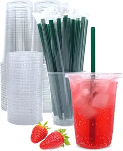 Clear Plastic Cups with Lids and Straws, Disposable Coffee Cups 25 Sets