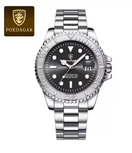 POEDAGAR Luxury Men's Stainless Steel Watch: Silver Dial, Day-Date, Quartz Business Waterproof Wristwatch
