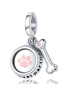 Pet Paw Print Bone Design Pendant, Cute Paw Print Charm Bead, Fashionable Jewelry Accessories for Women & Girls