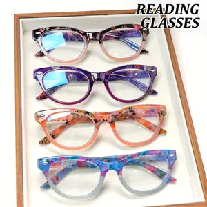 4 Pack Womens Reading Glasses Blue Light Blocking Floral Pattern Spring Hinge HD Lenses Lightweight Computer Readers Eyeglasses Mix Color Daily