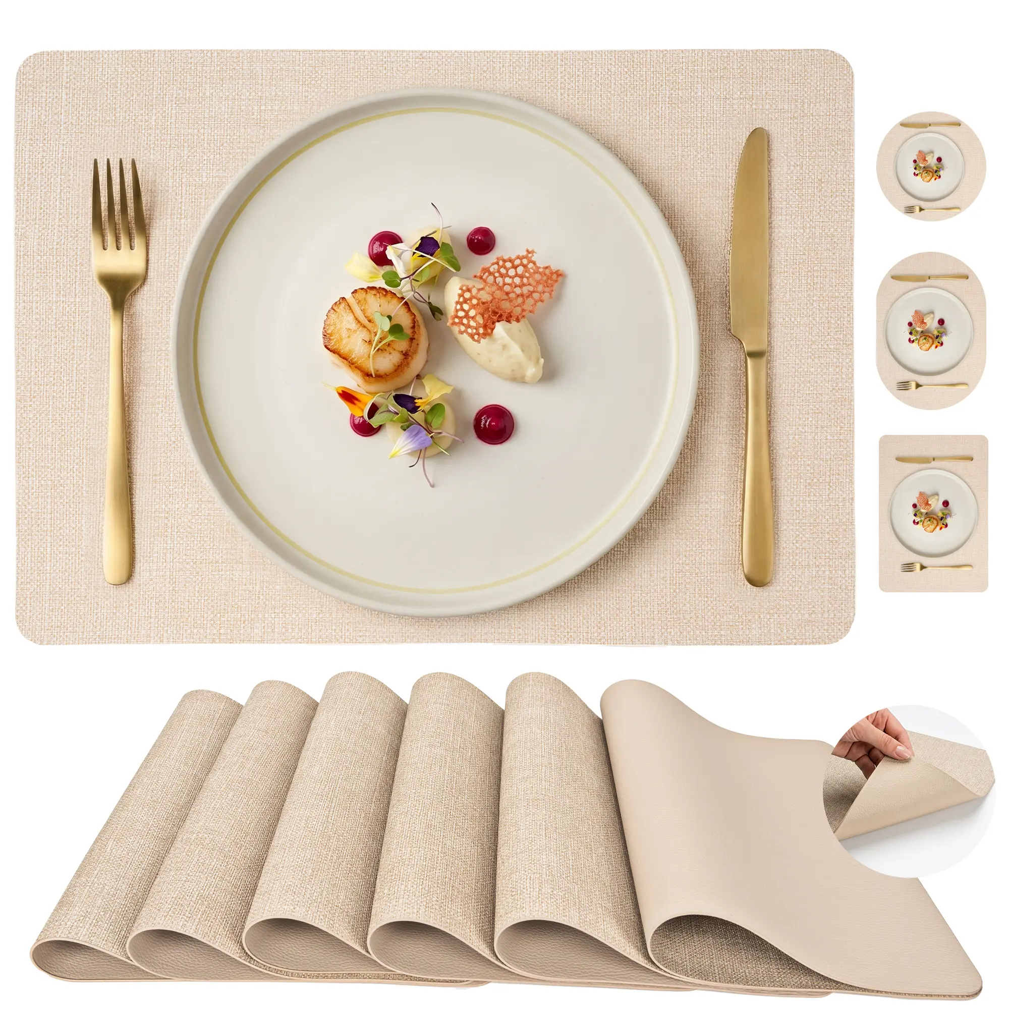 [Rectangular/Round/Oval] Faux Leather Placemats Set of 6 4 2, 17x12in Waterproof Wipeable Table Mats, Heat Resistant Non Slip Stain Resistant for Dining Room Kitchen, Father's Day Gift