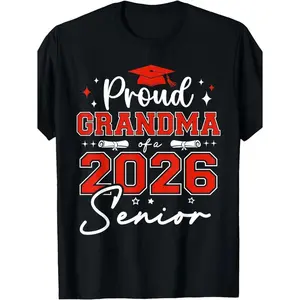 Celebrate the Class of 2026 with Proud Grandma T shirt Featuring Diploma Design in Black with Red Letters Unisex Comfortably Crafted Plus Size Casual Round Neck Gift for Graduates Birthday and Holiday