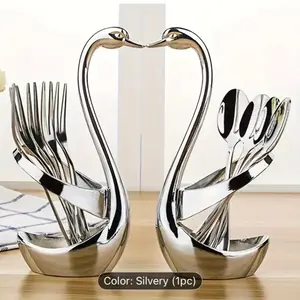 1pc Elegant Stainless Steel Swan Shape Cutlery Holder, Modern Novelty Metal Decorative Plate, Creative Design, Suitable for Parties, Weddings, and Home Use