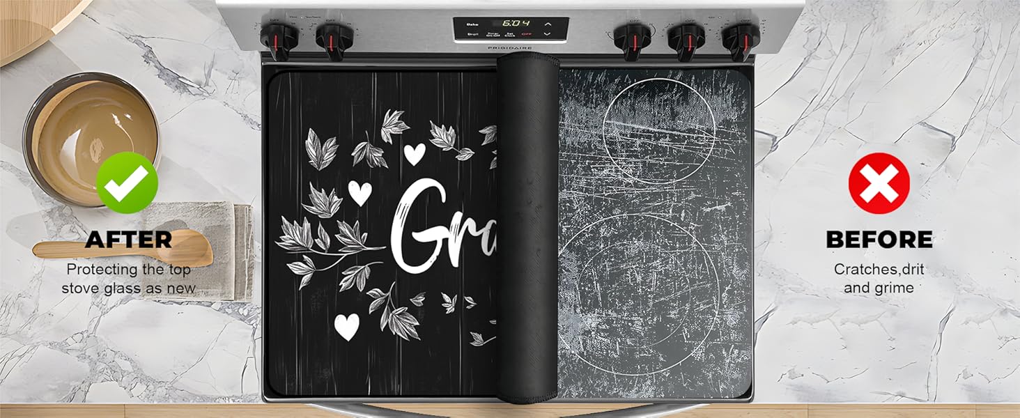 JOYFINITY Heat-Resistant Glass Stove Top Cover with Anti-Slip Rubber Coating – 28.4*20.5in  Electric Stove Protector, Scratch-Resistant, Expands Counter Space, Stylish Kitchen Decor
