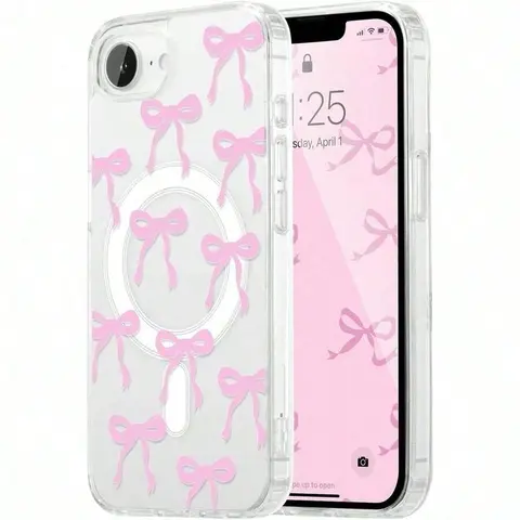 Magnetic For iPhone17E 17promax 17air /16/15/14/13/12/11 Pro/Plus/Pro MaxCase, Bow Cute Case Compatible With, Wireless Slim Clear Ribbon Aesthetic Phone Cover Anti-Yellowing Shockproof Protective Cover For Women Girl -Y2K Pink
