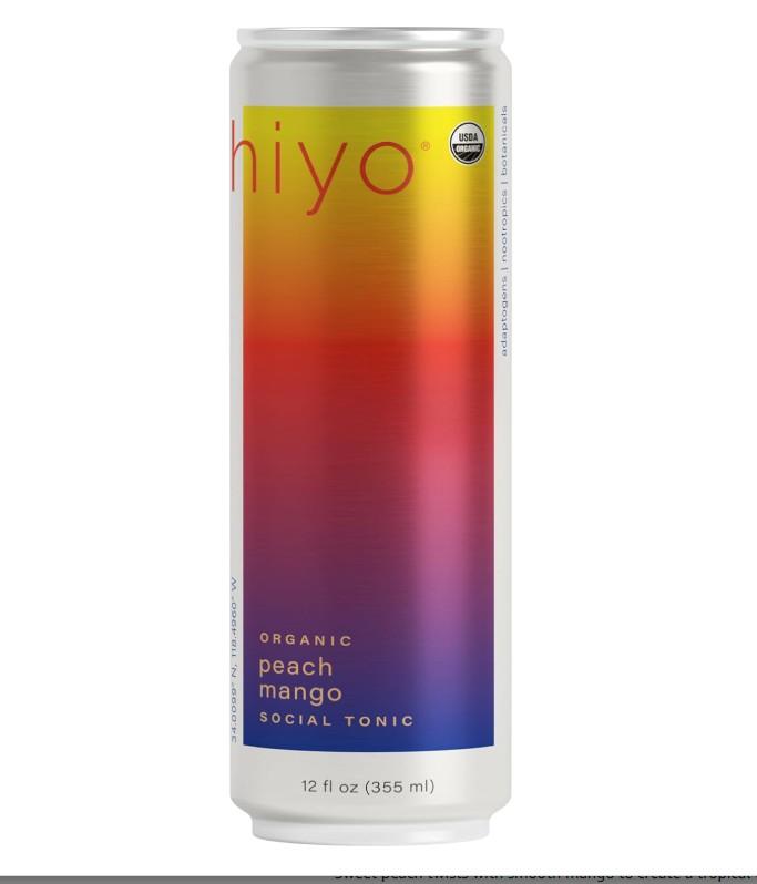 HOT 2026 Hiyo Organic Social Tonic - Peach Mango, 12 FZ - N.A. Functional Seltzer, Sparkling Water Crafted with Organic Adaptogens, Nootropics & Botanicals