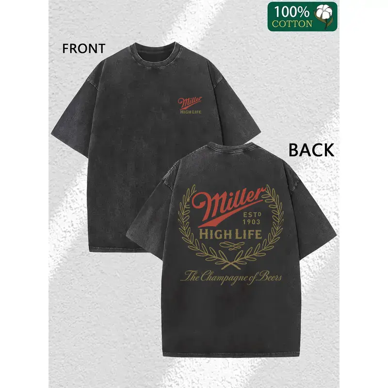 Unisex Vintage Washed Crew Neck T-Shirt, Retro Logo Graphic Soft Cotton Tee, Tropical Vibe Classic Fit Casual Top, Trendy Daily Streetwear Apparel