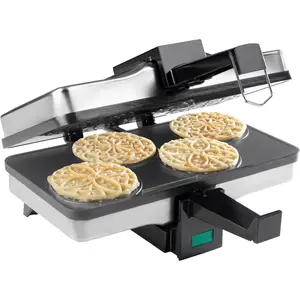 Piccolo Pizzelle Baker- Nonstick Electric Press Makes 4 Mini Cookies at Once, Even Heating- Fun Baking Machine w Recipe Guide, Mothers Day Brunch Party Supplies, Italian Waffle Dessert  Making