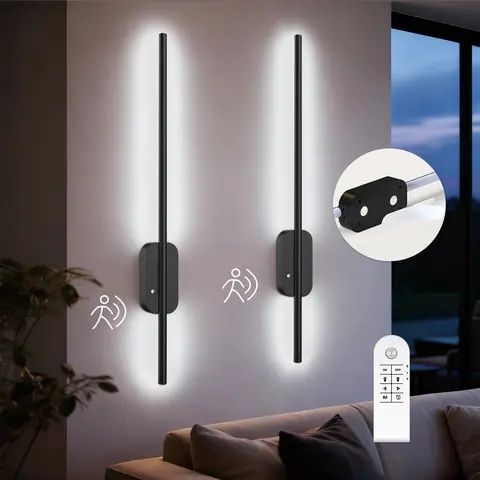 GALENTAL Metallic finish Battery Operated Wall Sconce Set of 2, Dimmable Battery Wall Sconce with Remote Control,3000K-6500K LED Wireless Wall Light for Bedroom,Living Room,  Black(2 Pack), BackToSchool
