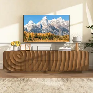 58 Inch TV Stand for TVs up to 65 Inches, Mid Century Modern TV Console with Unique Spiral Wave Design, Walnut Entertainment Center with Storage Cabinet & 2 Drawers, Media Unit for Living Room, Bedroom, Easy Assembly