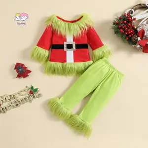 Kids Christmas Pants Set Boys Girls Plush Tops and Elastic Waist Pants Outfits Child 2 Piece Fuzzy Suits