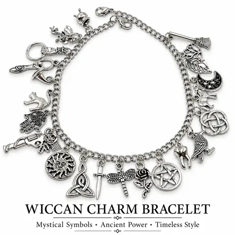 Dark Gothic Multi-Charm Zinc Alloy Ankle Bracelet - Witchy Jewelry with Pentagram Motif, Raven, Celtic Knot, Unisex Multi-Charm Set, Magical Niche Aesthetic Costume Accessory, Sohochic
