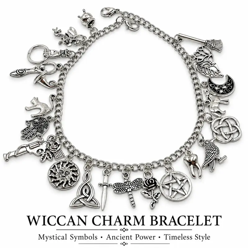 Dark Gothic Multi-Charm Zinc Alloy Ankle Bracelet - Witchy Jewelry with Pentagram Motif, Raven, Celtic Knot, Unisex Multi-Charm Set, Magical Niche Aesthetic Costume Accessory, Sohochic