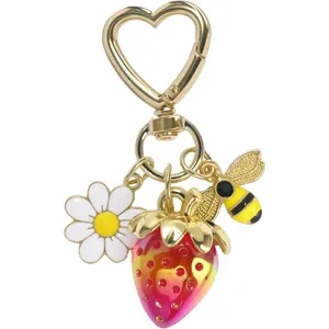 Cute Cherry Strawberry bag charms keychain purse accessories charm for women handbags Kawaii Flower Car Key Chain